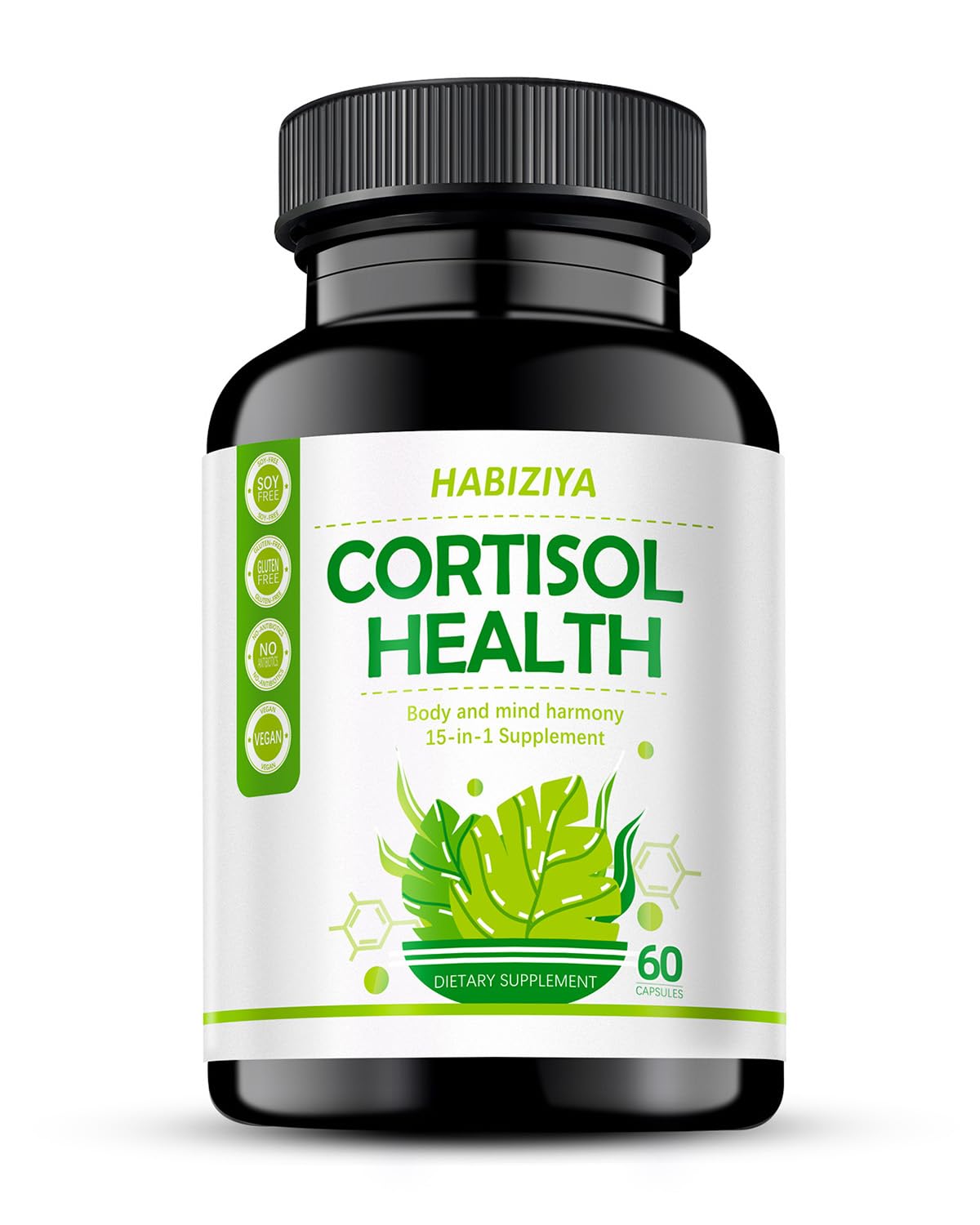 HABIZIYA Cortisol Manager Supplement for Women and Men Adrenal Support with Ashwagandha, Rhodiola Rosea, Holy Basil, Mood & Sleep Support - Non-GMO, Vegan Capsules (60 Count) HABIZIYAAu supplements