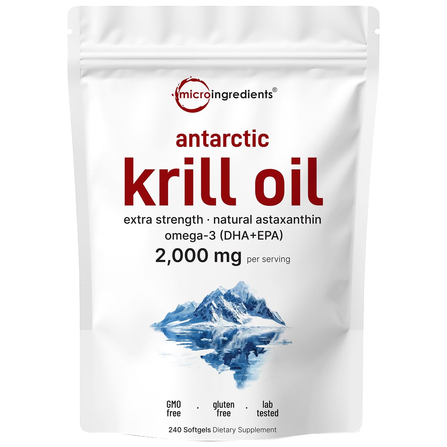 Micro Ingredients Antarctic Krill Oil Supplement, 2,000mg Per Serving, 240 Softgels, Triple Strength, Rich in Omega-3s EPA, DHA & Natural Astaxanthin Micro IngredientsUS supplements