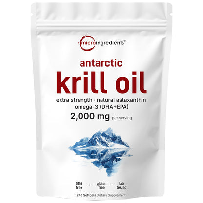 Micro Ingredients Antarctic Krill Oil Supplement, 2,000mg Per Serving, 240 Softgels, Triple Strength, Rich in Omega-3s EPA, DHA & Natural Astaxanthin Micro IngredientsUS supplements