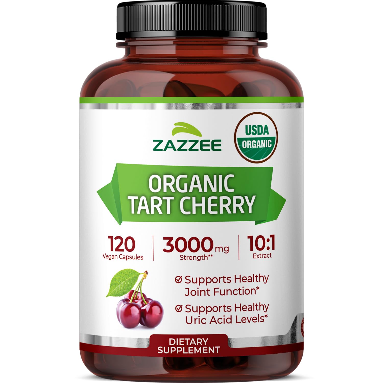 Zazzee USDA Organic Tart Cherry 10:1 Extract, 120 Vegan Capsules, 4 Month Supply, Montmorency Cherry, Daily Wellness Antioxidant Support, Organic Herbal Supplement, All-Natural, Non-GMO, Made in USA ZazzeeAu supplements