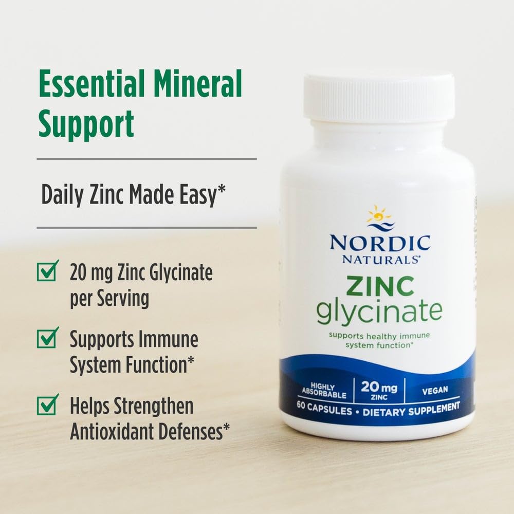 Nordic Naturals Zinc Glycinate - 60 Capsules - 20 mg Highly Absorbable Zinc Glycinate - Optimal Wellness - Non-GMO, Gluten Free, Vegan - 60 Servings Nordic NaturalsAu supplements