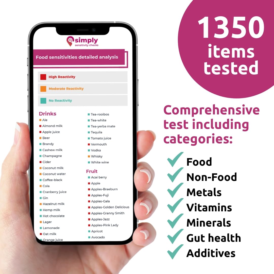 Simply Sensitivity Checks 1350+ Items Food Sensitivity Test Kit for Adults – Foods & Non-Foods, Including Lactose, Gluten, Vitamins, Minerals, Gut Health & More – at-Home Food Intolerance Test Kit Simply Sensitivity ChecksAu supplements