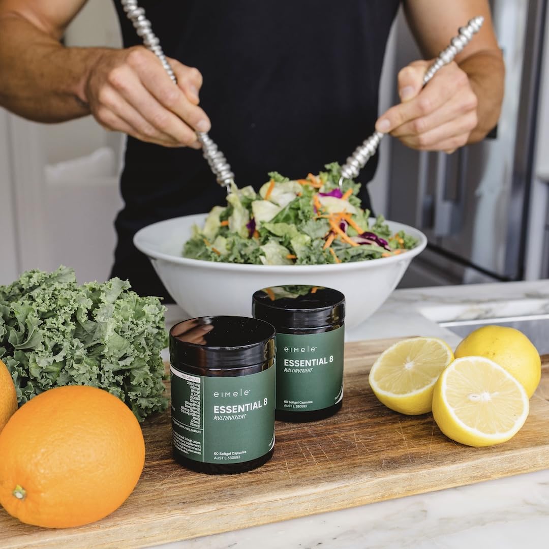 Essential 8 | Multivitamin for Energy & Immunity Support | 8 Essential Nutrients | Calcium, Vitamin B12, Omega3, Zinc, Iron, Vitamin D & More eimeleUS supplements