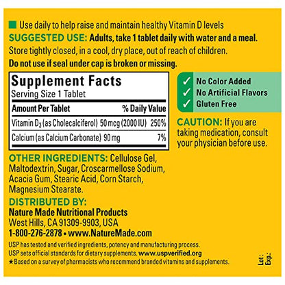 Nature Made Vitamin D3 2000 IU (50 mcg), Dietary Supplement for Bone, Teeth Nature MadeUS supplements