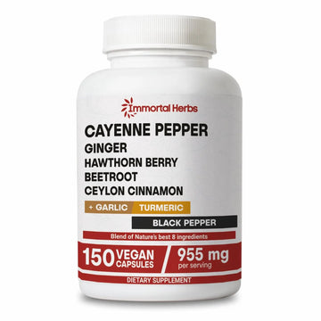 Immortal Herbs Cayenne Pepper Capsules w/Garlic, Ginger, Hawthorn, Turmeric, Cinnamon, Beet Root and Black Pepper Extract, 150 Cayenne Capsules, Non-GMO & Gluten Free Capsaicin Supplement Immortal HerbsAu supplements