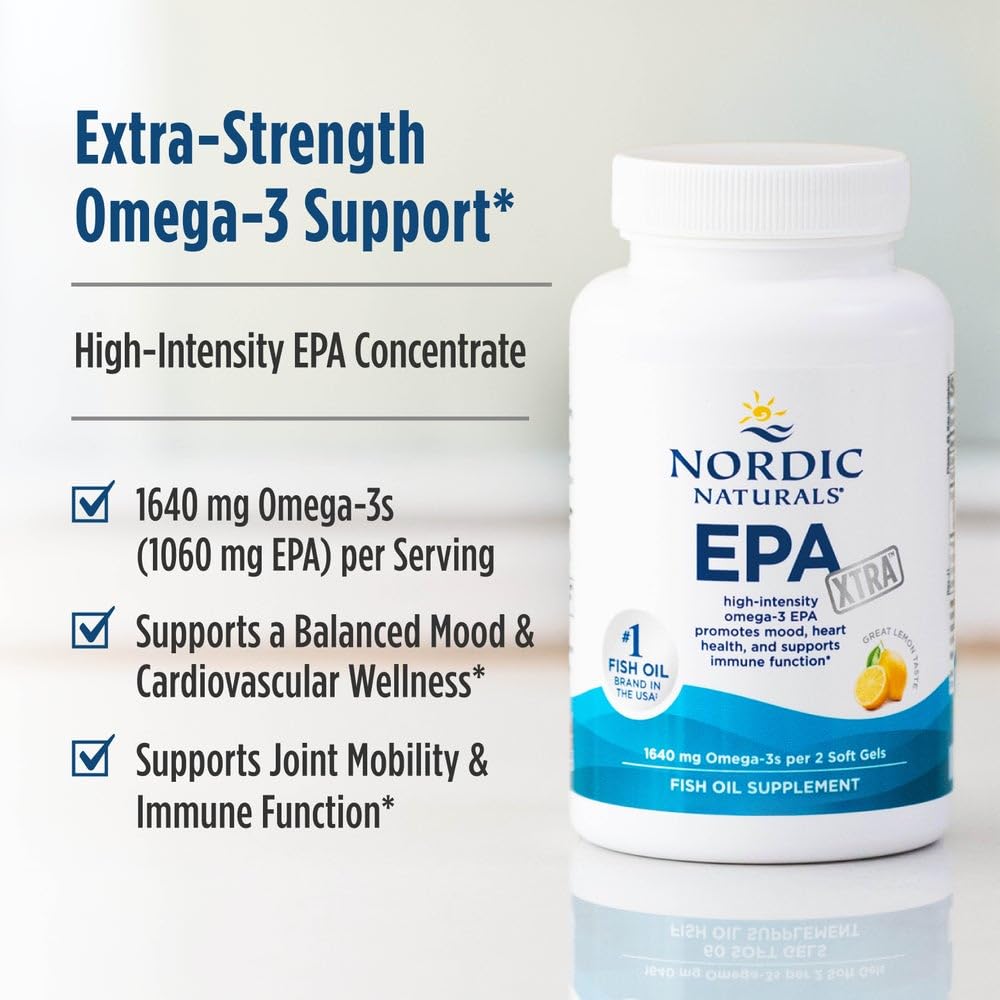 Nordic Naturals EPA Xtra, Lemon - 60 Soft Gels - 1640 mg Omega-3 - High-Intensity EPA Formula for Positive Mood, Heart Health & Healthy Immunity - Non-GMO - 30 Servings Nordic NaturalsAu supplements