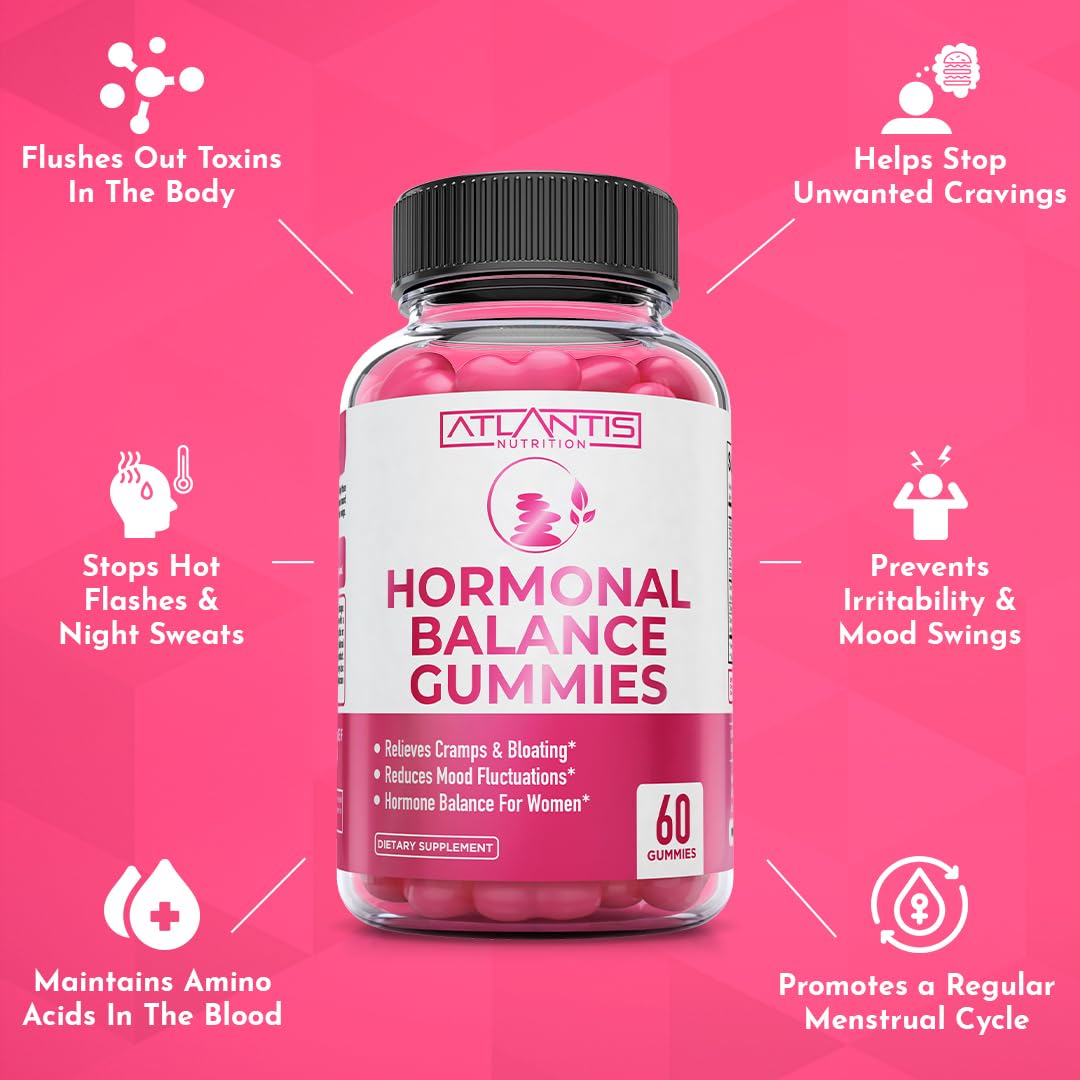 Atlantis Nutrition Hormonal Balance for Women & PMS Relief Gummies - Alleviates Cramps, Bloating, Mood Swings, Hot Flashes & Night Sweats - Cranberry, Dong Quai & Chasteberry Menstrual Cramp Relief Atlantis NutritionAu supplements