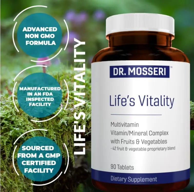 DR. MOSSERI Life's Vitality Vegan Multivitamin for Men & Women – Non-GMO Formula with 42 Fruits and Vegetables, Daily Multivitamin and Mineral Complex DR. MOSSERIAu supplements