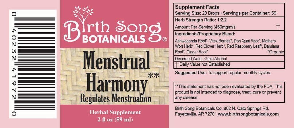 Birth Song Botanicals Menstrual Harmony Tincture, Herbal Period Symptom Support Birth Song BotanicalsAu supplements