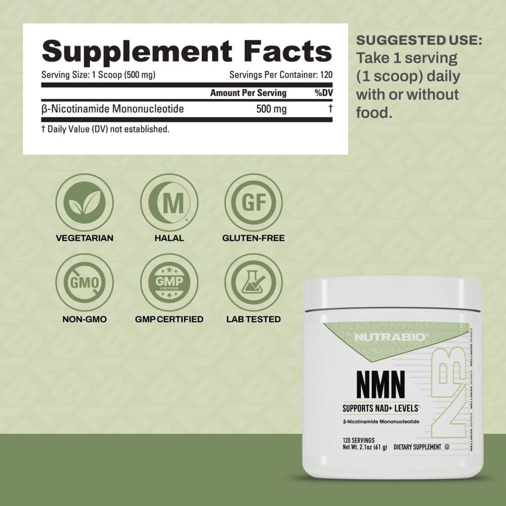 NutraBio NMN - NAD Supplement, Longevity Support, Boost NAD Levels, Increase Cellular Energy, Brain Health, Healthy Aging- 120 Servings NutraBioAu supplements