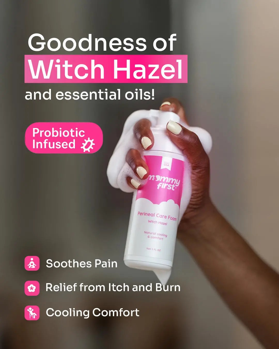 Mommy First® Alcohol-Free Witch Hazel Postpartum Healing Foam & Perineal Cooling Liners Bundle – Probiotic-Infused Relief for Perineal Pain, Itch & Burn After Birth – 24 Liners + 5oz Foam Mommy FirstAu supplements