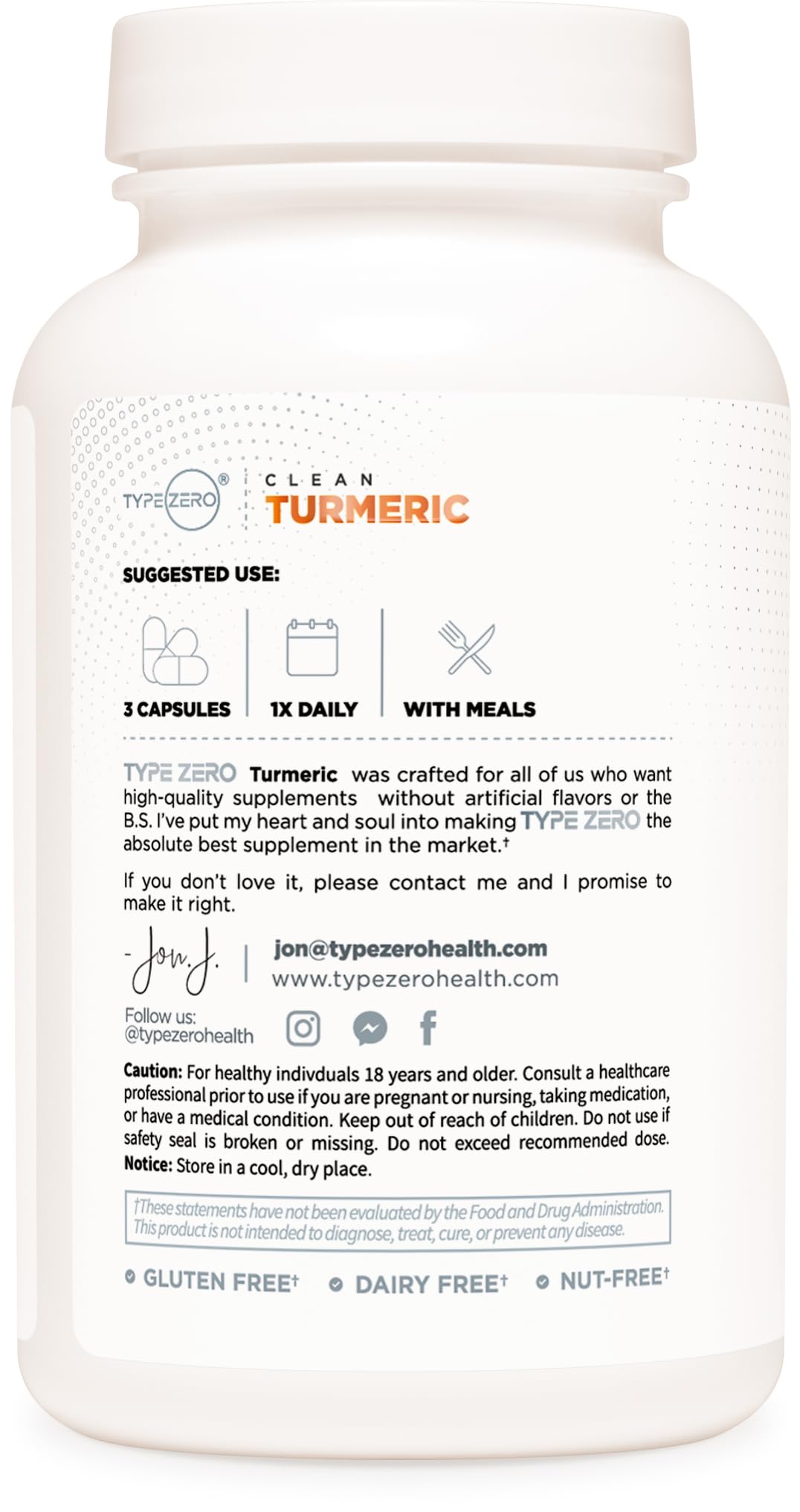 Type Zero Turmeric with Bioperine (120 Capsules) (2300mg per Serving) - GMO Free, Gluten Free, 3rd Party Tested Type ZeroUS supplements