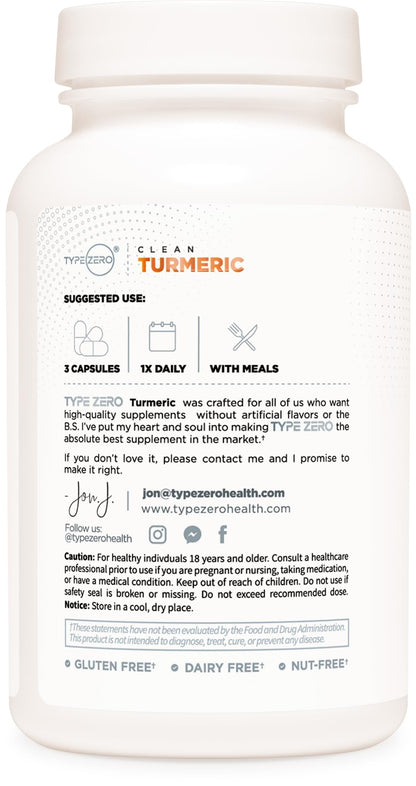 Type Zero Turmeric with Bioperine (120 Capsules) (2300mg per Serving) - GMO Free, Gluten Free, 3rd Party Tested Type ZeroUS supplements