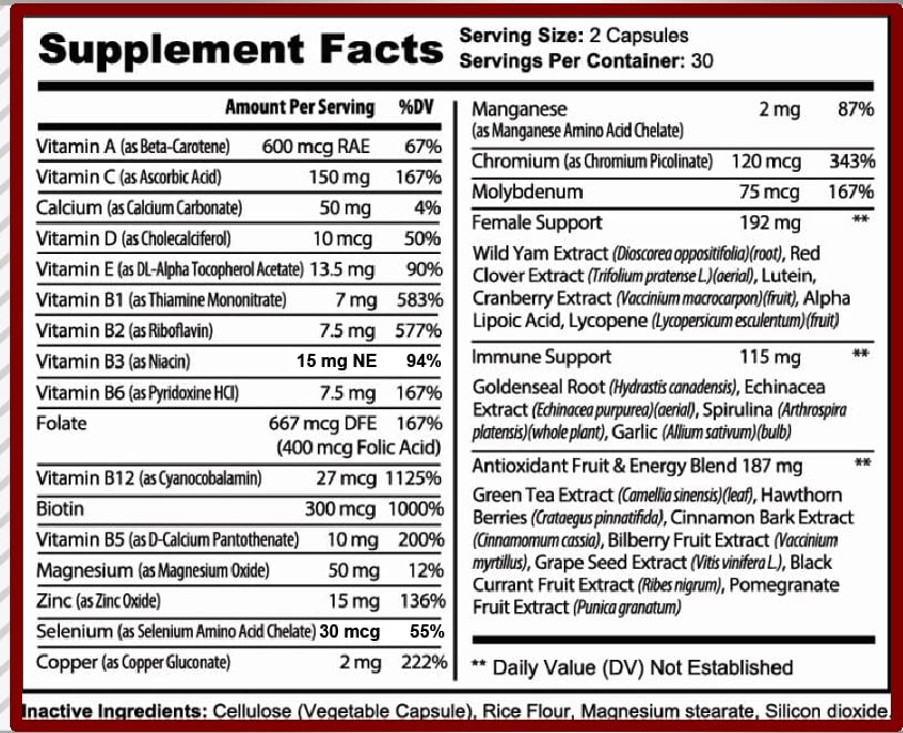 MiracleMulti Multivitamin for Women - Female Support Formula, Immune Support, Minerals, Biotin, Antioxidants & Superfoods Blend – 60 Capsules Hybrid NutraceuticalsUS supplements