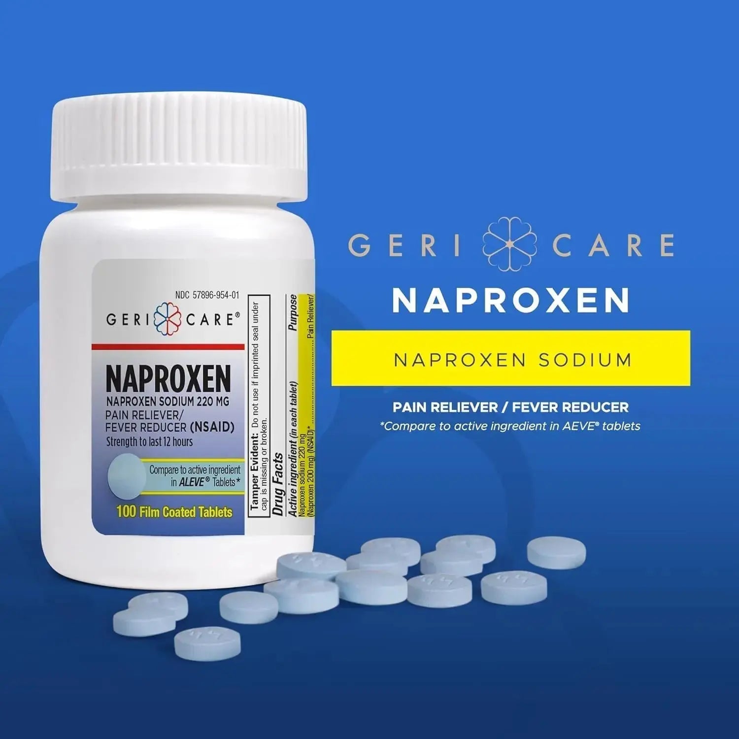 GeriCare Naproxen Sodium Tablets, 220mg (100 Count)- NSAID Extra-Strength Pain Relief for Headache, Arthritis, Muscle Aches, Menstrual Cramps- Film-Coated Naproxen, Anti-Inflammatory & Fever Reducer GeriCareAu supplements