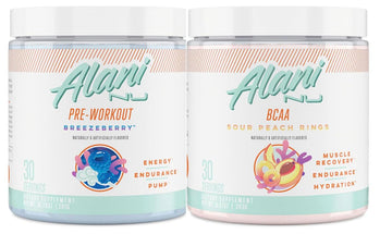 Alani Nu Breezeberry Pre Workout and BCAA Sour Peach Rings Post Workout Powder Alani NuAu supplements