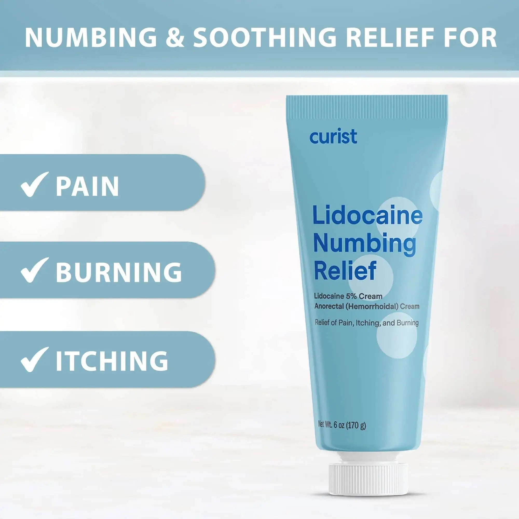 Curist 5% Lidocaine Numbing Cream - 6 oz (170 g) XL Tube - Soothing Numbing Cream for Temporary Discomfort, Itching, and Burning from Hemorrhoids Lidocaine 5% (1 Pack - 6 oz Tube) CuristAu supplements