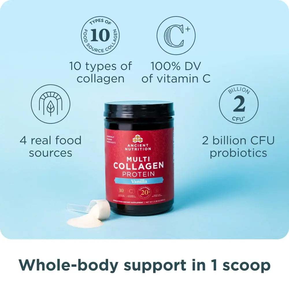 Ancient Nutrition Organic Supergreens Powder, Mango, 25 Servings + Multi Collagen Protein Powder, Vanilla, 60 Servings Ancient Nutritionnz supplements