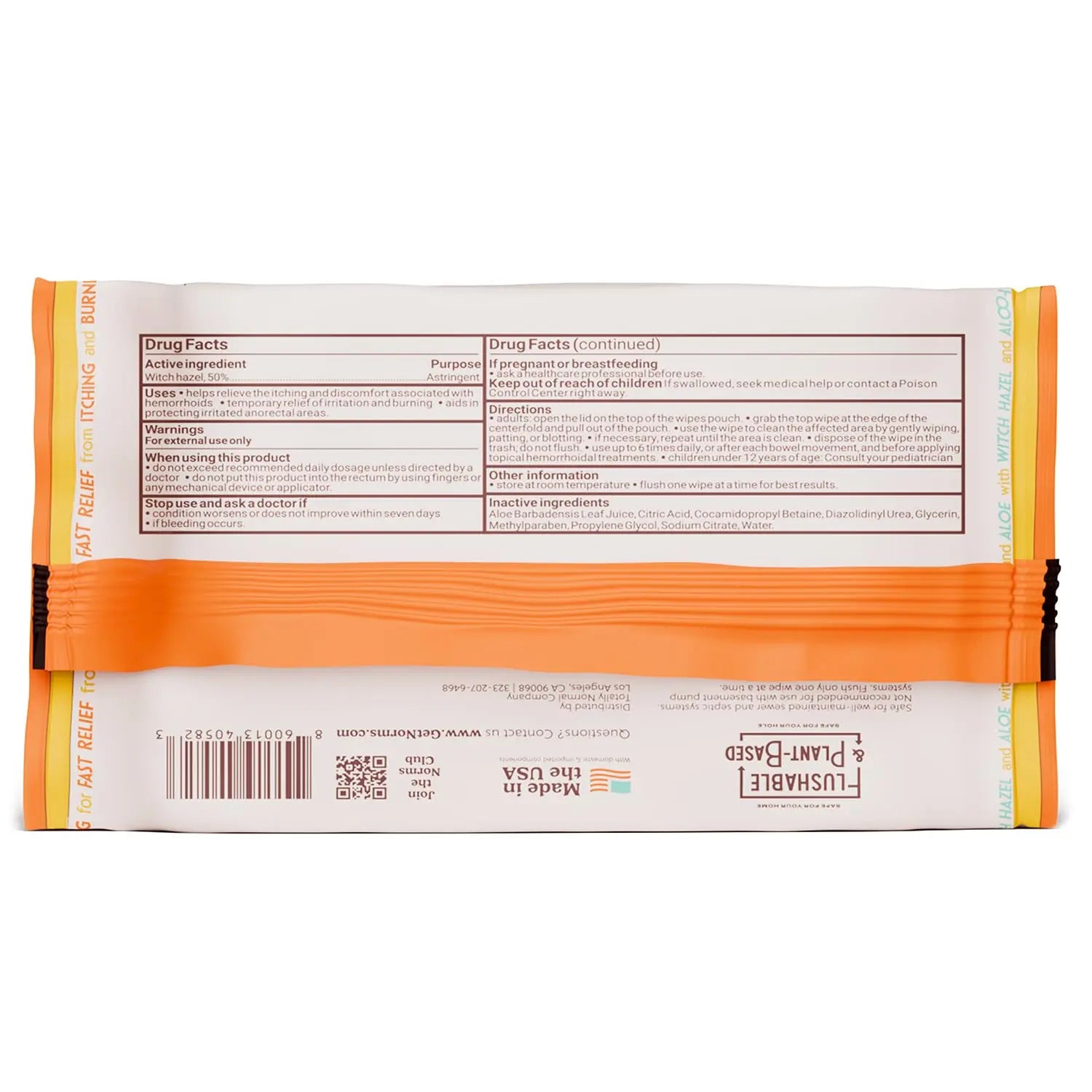 Norms Medicated Hemorrhoid Wipes with Witch Hazel and Aloe, Soothing Flushable Wipes for Itching, Burning & Swelling Relief, Hypoallergenic & Fragrance Free - 48ct (Pack of 1) NormsAu supplements