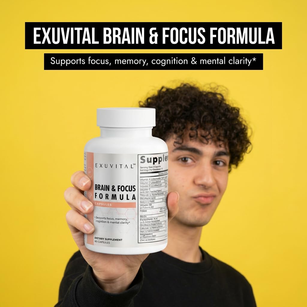 EXUVITAL Brain & Focus Formula, Veggie Capsules, 60 Count, Nootropic Supplement with Vitamins, Minerals and Proprietary Blend for Clarity, Memory, Cognition and Mental Focus EXUVITALAu supplements