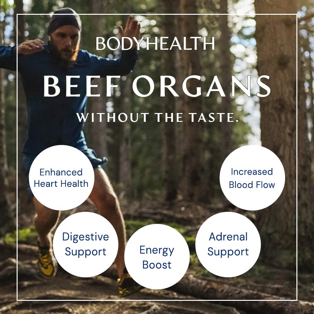 BodyHealth Organ+ Grass-Fed Glandular Organ Complex, Grassfed Beef Organ Supplement, Dessicated Beef Liver, Heart, Kidney, Pancreas, Spleen, Non GMO, Adrenal, Supplement, (150 Capsules) BodyHealthAu supplements