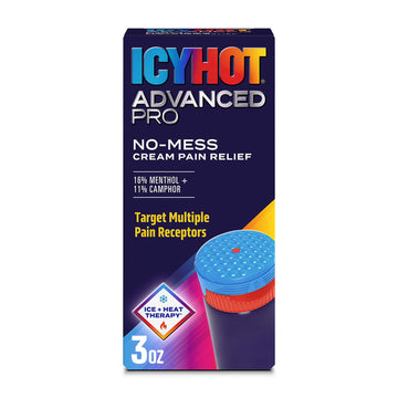Icy Hot Advanced PRO Pain Relief No-Mess Cream with Massaging Applicator, Max Strength Pain Relief with Menthol 16% and Camphor 11% for Backaches, Joints, Muscle Strains and Arthritis, 3 oz Icy HotAu supplements
