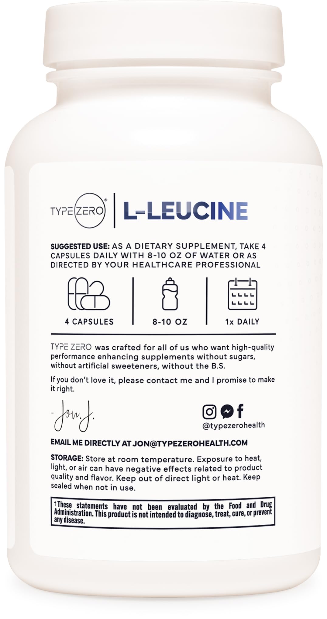 Type Zero L-Leucine Capsules (2000mg per Serving) 120 Capsules - 30 Servings Type ZeroUS supplements