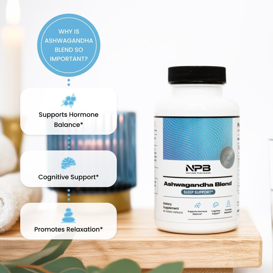 Nature's Pure Blend Ashwagandha Supplements – Organic Ashwagandha Root & Extract for Women and Men – Stress Relief, Sleep, and Mood Support – Athletic Performance & Focus Support – 60 Vegan Capsules Nature's Pure BlendAu supplements