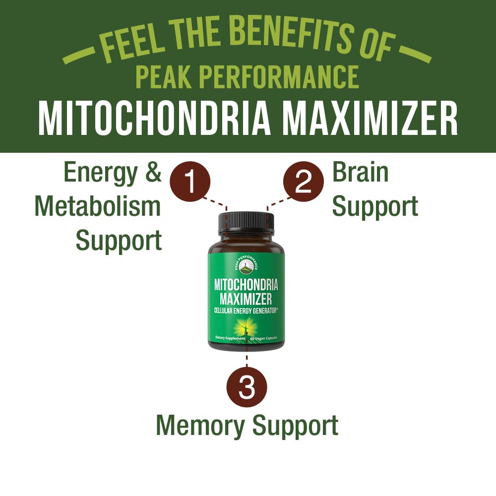 Peak Performance Mitochondria Maximizer with CoQ10 and Active PQQ. Best Mitochondrial Support Supplement with MCT Oil. Natural Cellular Generator for Clean, Energy Support. 60 Vegetarian Capsules Peak PerformanceAu supplements