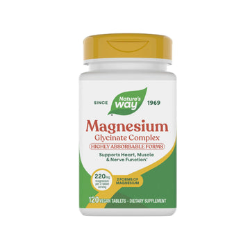 Nature's Way Magnesium Glycinate Complex, Supports Heart, Muscle, Nerve Function*, Highly Absorbable, 220 mg per 2-Tablet Serving, No Gluten, Vegan, 120 Tablets Nature's WayAu supplements