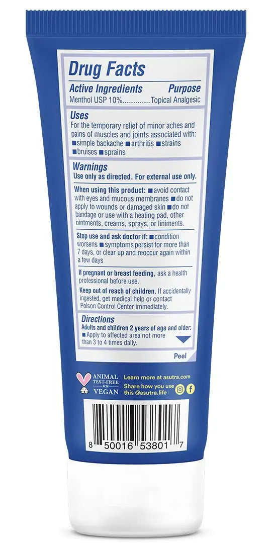 ASUTRA Muscle Pain Relief Cream, Cooling Menthol with Moisturizing Magnesium and Arnica Montana Oil, 3.4 oz ASUTRAAu supplements