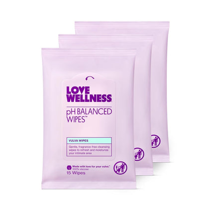 Love Wellness pH Balancing Wipes for Women | Fragrance-Free | Vulva Cleanser for Balanced pH, Intimate Health & Hygiene | Non-Irritating with Aloe Vera for Sensitive Skin | Travel Size | 3-Pack Love WellnessUS supplements