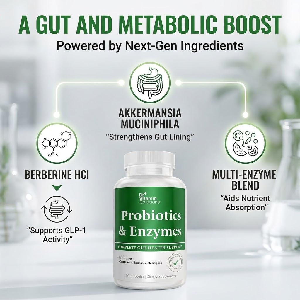 GLP-1 Support Enzymes, Pre & Probiotics for Digestive Health, Berberine Weight Loss Support, Akkermansia Muciniphila for Women & Men | Gut Health, Bloating Relief, 30 Ct DR VITAMIN SOLUTIONSAu supplements