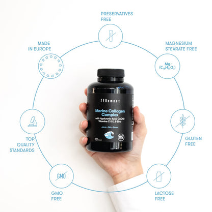 Marine Collagen Complex, with Hyaluronic Acid, CoQ10, Vitamins C & E, & Zinc, 180 Capsules ZenementUS supplements