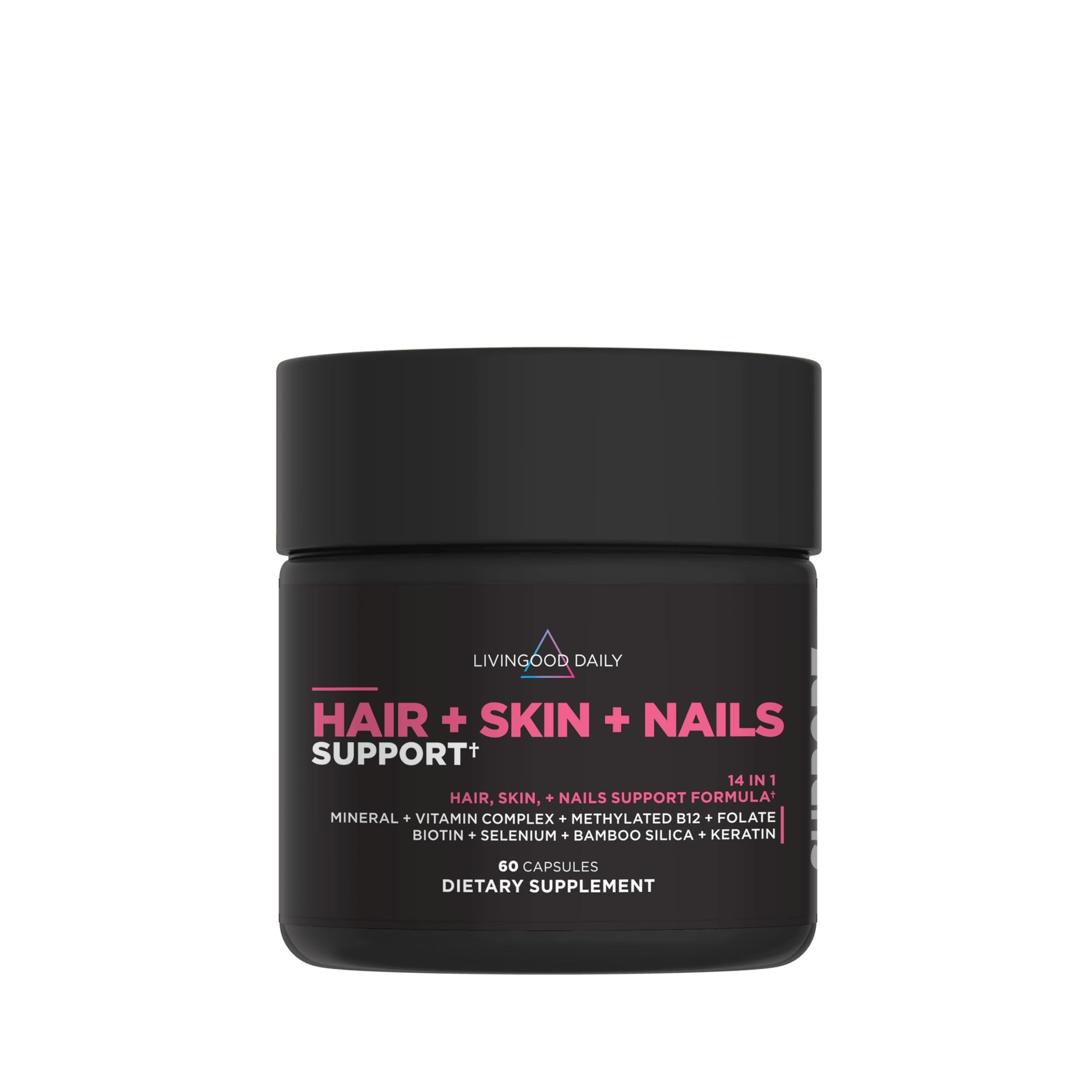 Livingood Daily Hair, Skin & Nails Supplement, 14-in-1 Formula with Biotin, Collagen, Keratin, Bamboo, Selenium, Folate, B12, Zinc and More, Beauty Supplement for Women & Men, Gluten Free, 60 Capsules Livingood DailyAu supplements