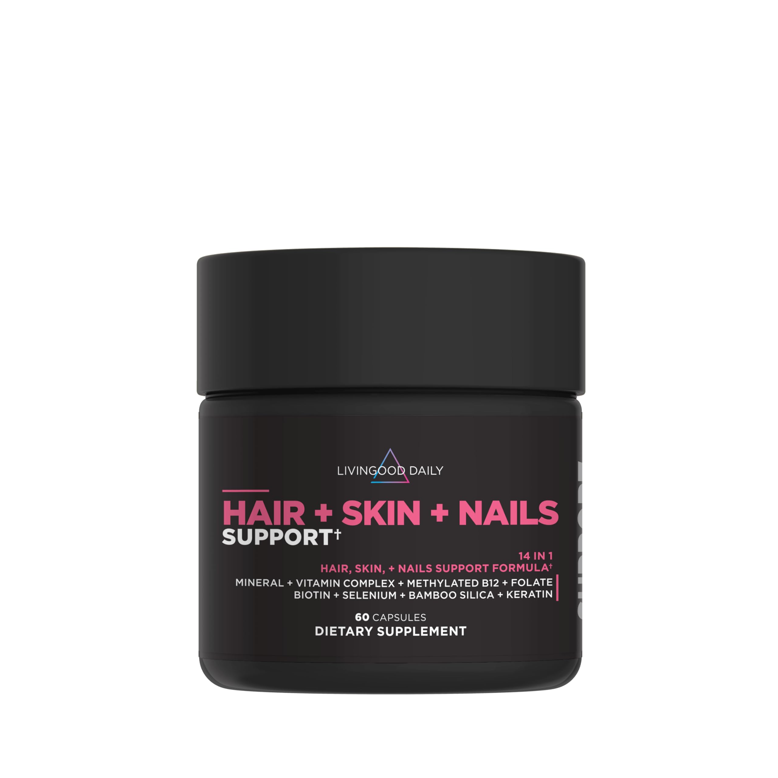Livingood Daily Hair, Skin & Nails Supplement, 14-in-1 Formula with Biotin, Collagen, Keratin, Bamboo, Selenium, Folate, B12, Zinc and More, Beauty Supplement for Women & Men, Gluten Free, 60 Capsules Livingood DailyAu supplements