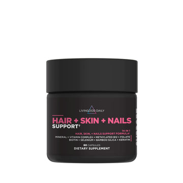 Livingood Daily Hair, Skin & Nails Supplement, 14-in-1 Formula with Biotin, Collagen, Keratin, Bamboo, Selenium, Folate, B12, Zinc and More, Beauty Supplement for Women & Men, Gluten Free, 60 Capsules Livingood DailyAu supplements