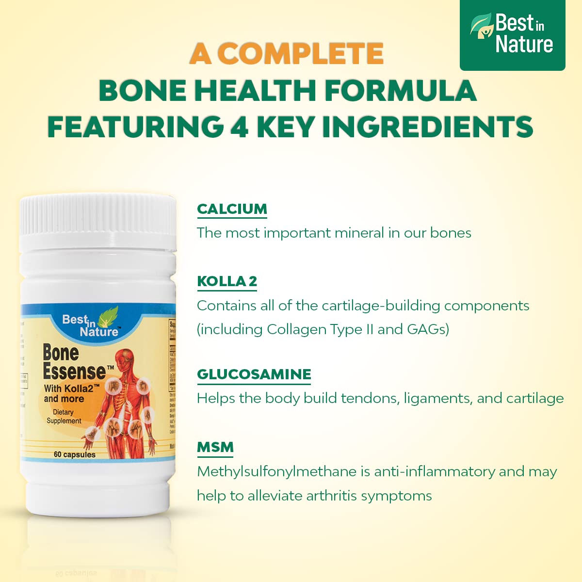 Best in Nature Bone Essense with Kolla2 (Type II Collagen) - Bone and Joint Health Supplement. (60 Count) Best in NatureAu supplements