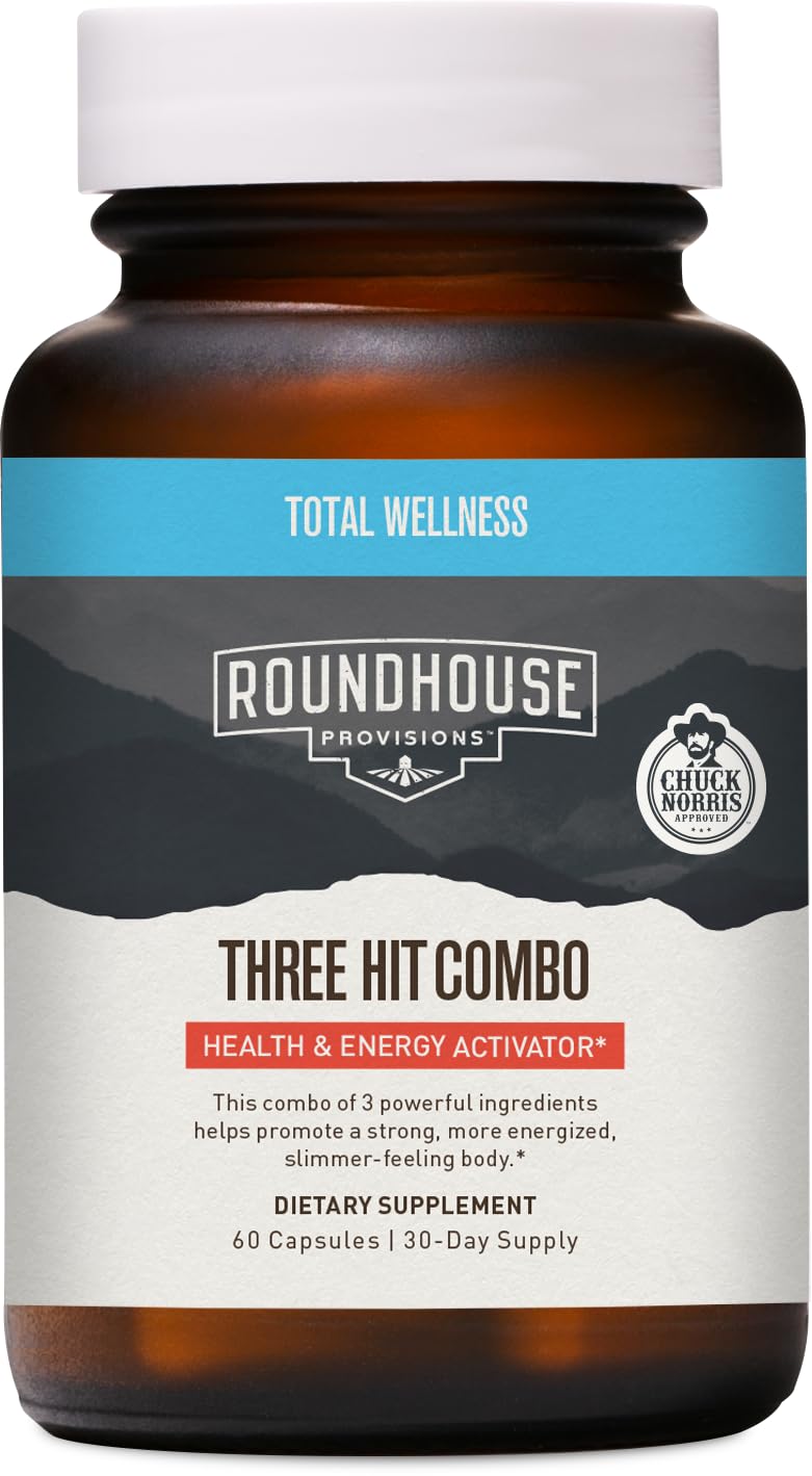 ROUNDHOUSE PROVISION Three Hit Combo by Chuck Norris – Fat Burner, Energy Booster & Wellness Support – 30-Day Supply (60 Capsules) ROUNDHOUSE PROVISIONAu supplements