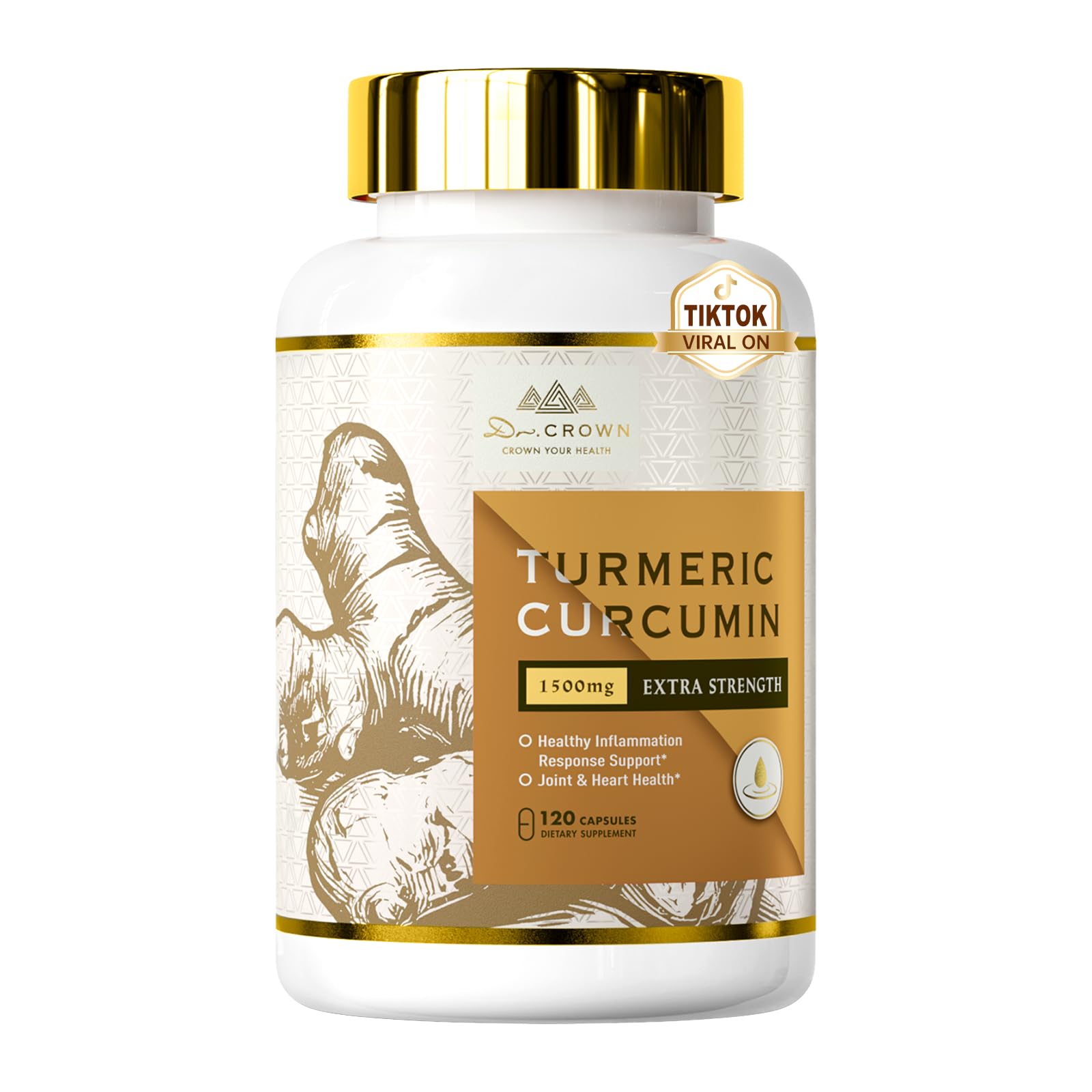 DR. Crown Turmeric Curcumin Supplement 1,500mg, 95% Standardized Curcuminoid with Ginger, MCT Oil, & Black Pepper for Better Absorption, for Antioxidant & Joint Support, 120 Capsules DR. CROWNAu supplements