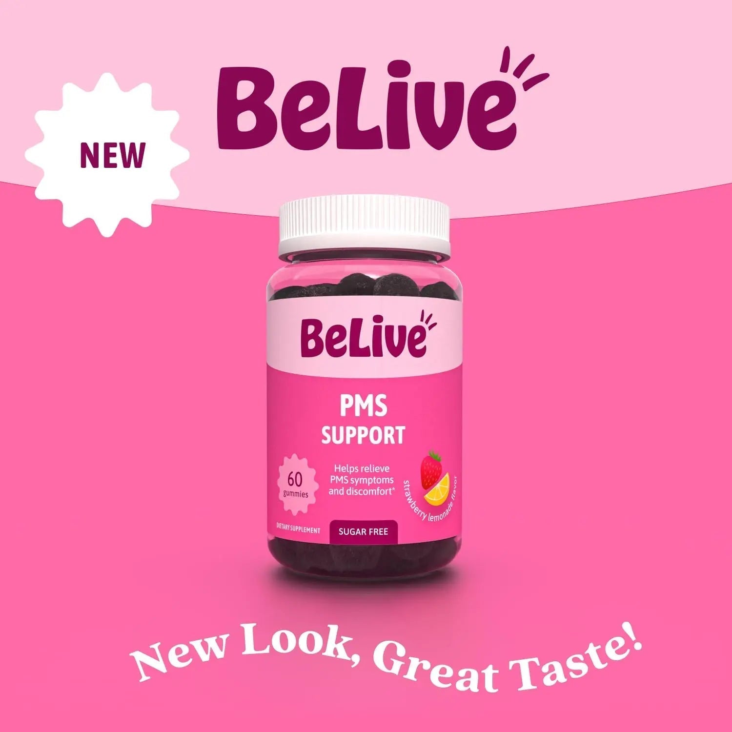 BeLive PMS Support Gummies Supplement – Helps Relieve PMS Symptoms – Hormonal Balance Mood Swings & Cramps Relief, Bloating Support – with Chaste Tree Extract - Strawberry Lemonade Flavor – 60 Count BeLiveAu supplements