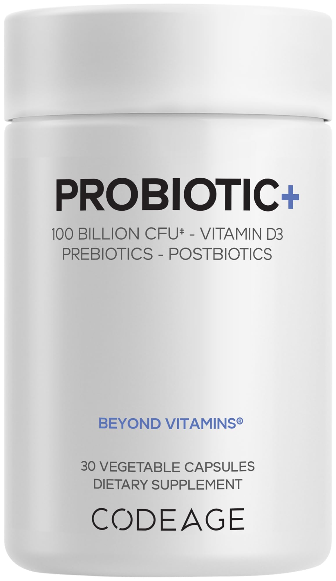 Codeage Probiotic+ 100 Billion CFU Supplement - 12-Strain Probiotic Blend, Organic Prebiotic Fiber, Postbiotics, Vitamin D3, Zinc Bisglycinate, Quercetin - for Men & Women - Non-GMO- 30 Capsules CodeageAu supplements