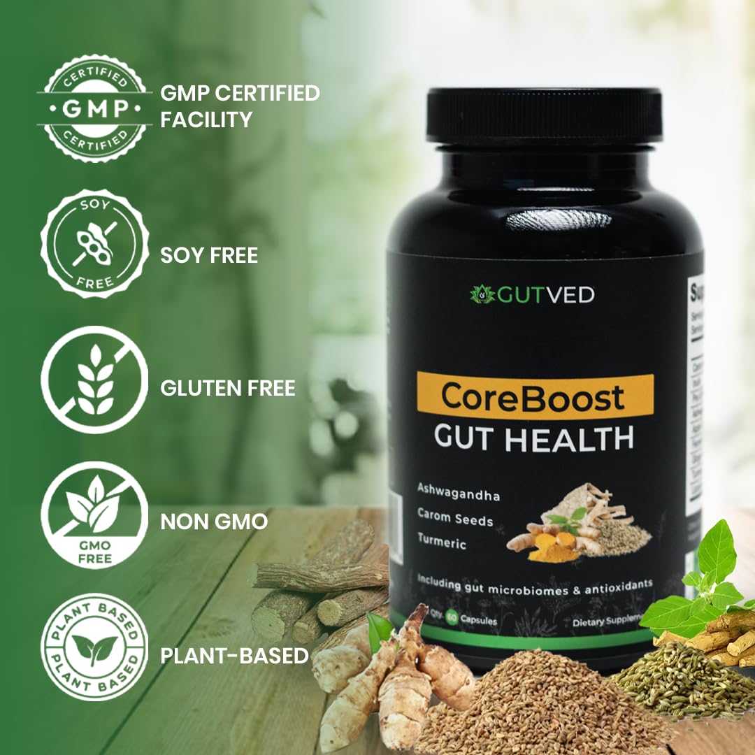 GUTVED Bloating & Gas Relief Probiotic for Women & Men | 9-in-1 Gut & Digestive Support with Probiotics, Prebiotic Inulin, Turmeric, Ginger & Fennel | Daily Plant-Based Capsules, 60 Count GUTVEDAu supplements