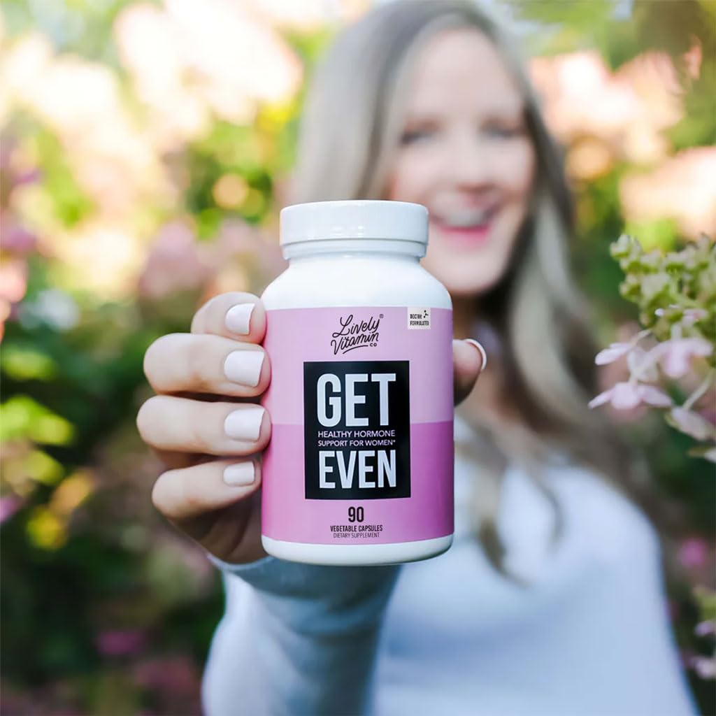 LIVELY VITAMIN CO. Get Even - Women's Hormonal Balance Blend - Helps Reduce Severity of Periods, PMS & Menopause - Eases Cramps & Bloating - Mood Regulation - Period Pain & Discomfort - 90 Count LIVELY VITAMIN COAu supplements