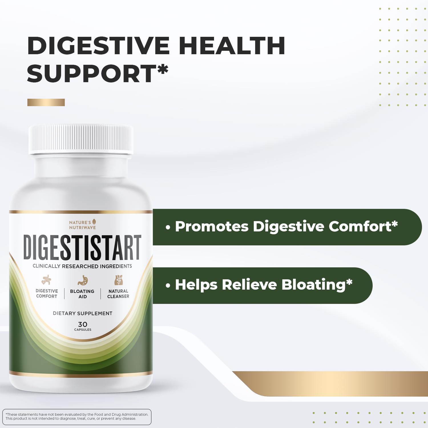DigestiStart – Natural Digestive Supplement with Wild Yam, Poria Cocos & Bacopa Monnieri – Made in USA, Non-GMO, Easy-to-Take - 30 Capsules, 3 Month Supply Nature’s NutriWaveAu supplements