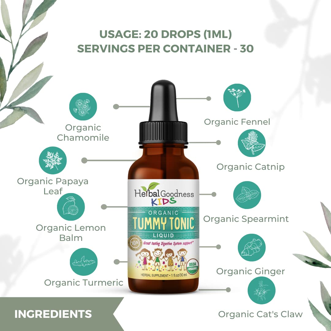 Kids Tummy Support Tonic Liquid Extract, Tasty Digestive System Support Supplement for Kids -1oz - Herbal Goodness Herbal GoodnessAu supplements