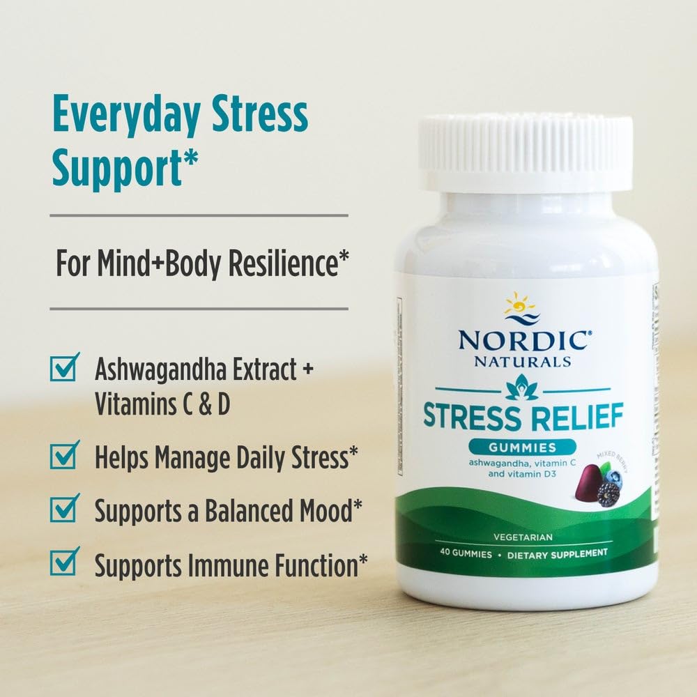 Nordic Naturals Stress Relief Gummies, Mixed Berry, 40 Gummy Supplements, Supports Daily Mood and Immune System Health, Non-GMO, Vegetarian, 20 Servings Nordic NaturalsAu supplements