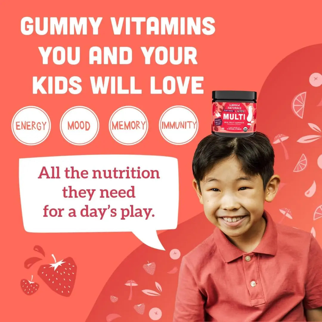 Llama Naturals Kids Multivitamin Gummies | Real Fruit, No Added Sugar Cane | Organic Vegan Toddler Whole Food Vitamins | Llama NaturalsAu supplements