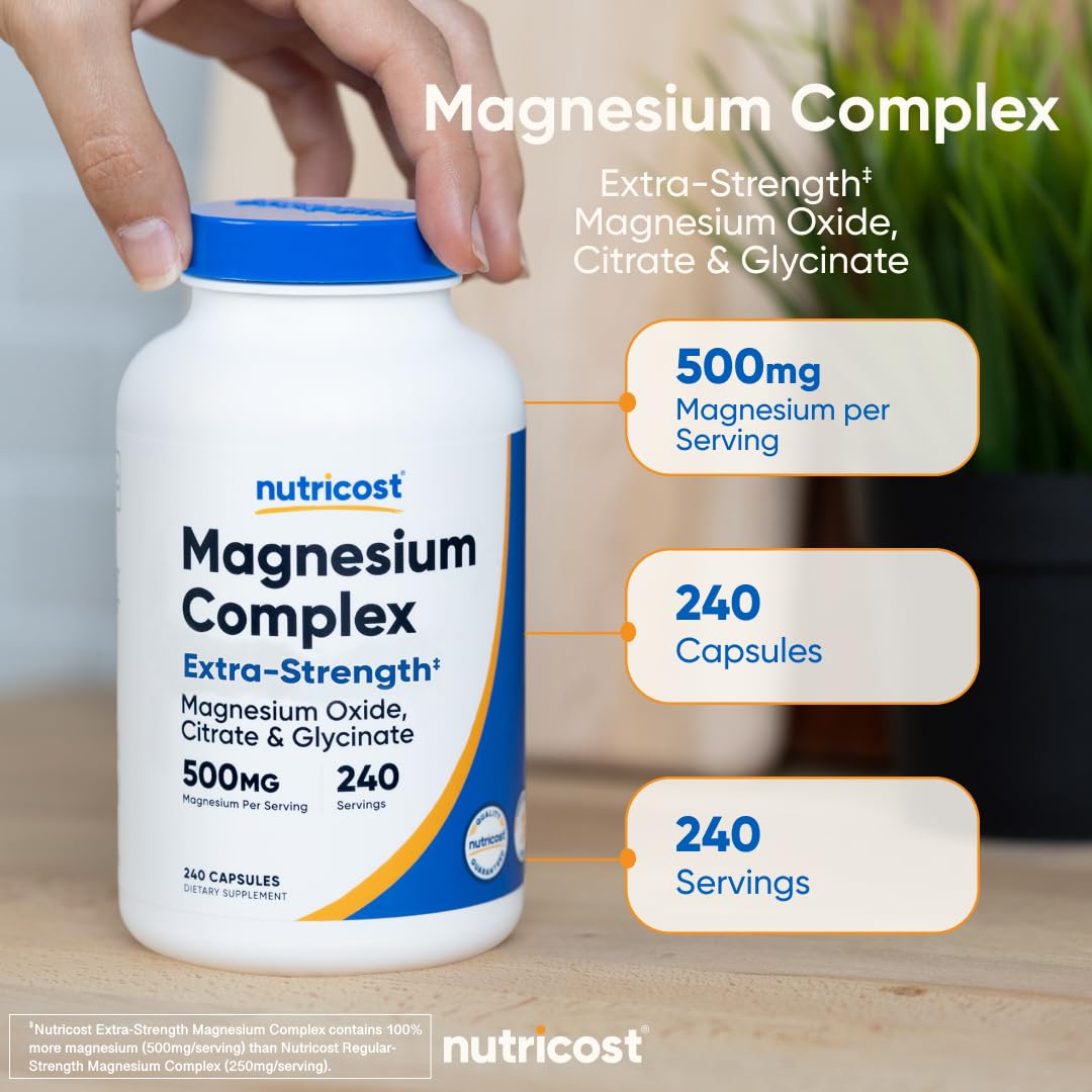 Nutricost Magnesium Complex 500mg, 240 Capsules - Magnesium Oxide, Citrate, and Glycinate - Gluten Free and Non-GMO NutricostAu supplements