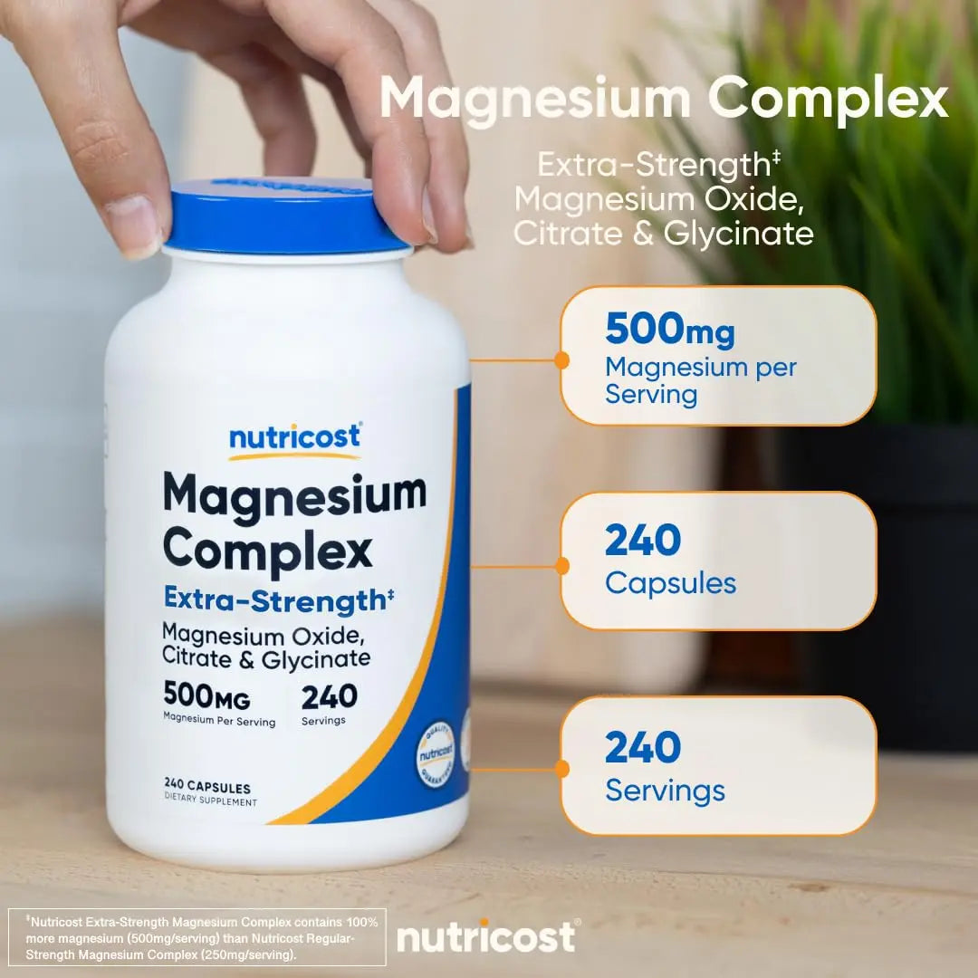 Nutricost Magnesium Complex 500mg, 240 Capsules - Magnesium Oxide, Citrate, and Glycinate - Gluten Free and Non-GMO Nutricostnz supplements